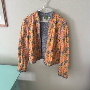Anthropologie Yellow and Pink Floral Quilted Jacket